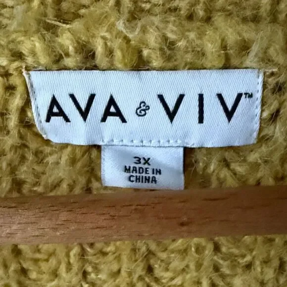 Ava & Viv Plus Size Mustard Yellow Knit V Neck Button Front Long Sleeve Cardigan - Picture 3 of 4